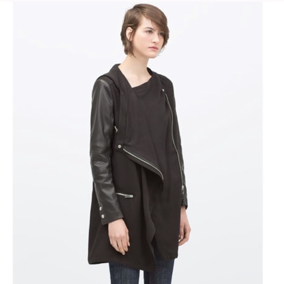 Zara Jackets & Blazers - Zara • Black Leather Zipper Jacket